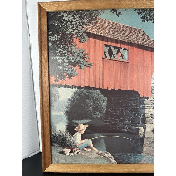 Vintage 1968 Paul Detlefsen “Covered Bridge” Litho In Wood Frame, 16x22” - Picture 2 of 8